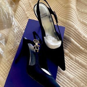 Stuart weitzman black satin sling back heels